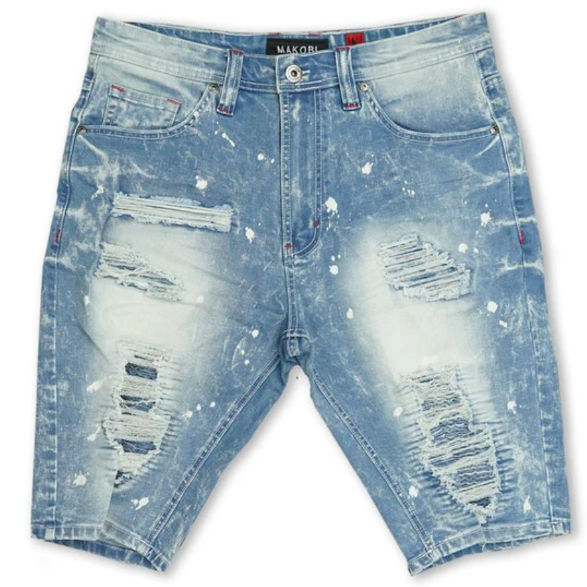 Light Blue Paint Splatter Distressed Jorts