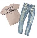 Hood Classy Outfit - Get Rich Graphic Tee & Light Wash Distressed Jeans