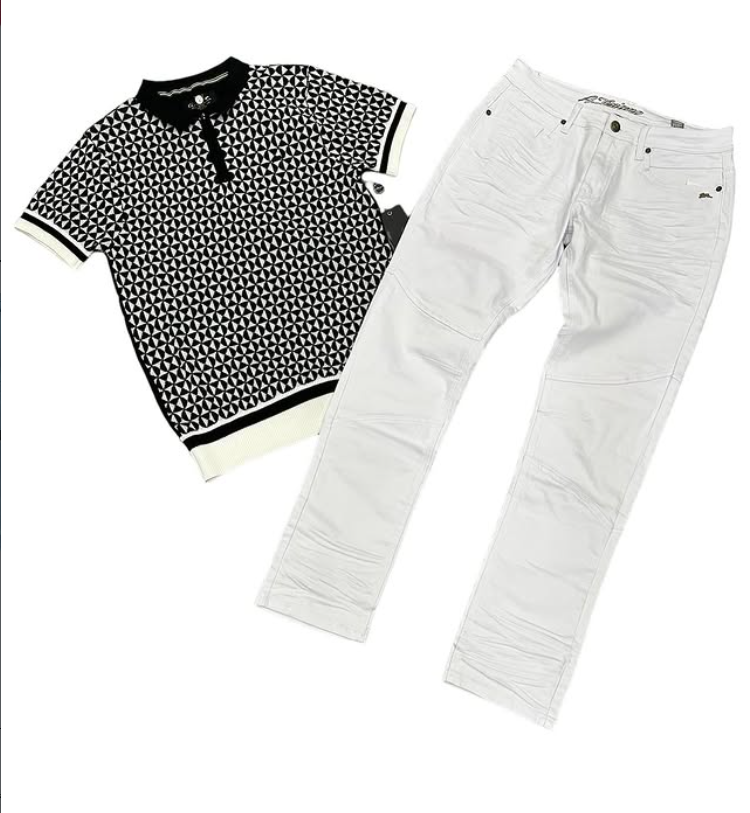 Hood Classy Fit 275 - Black Geometric Polo White Stacked Set