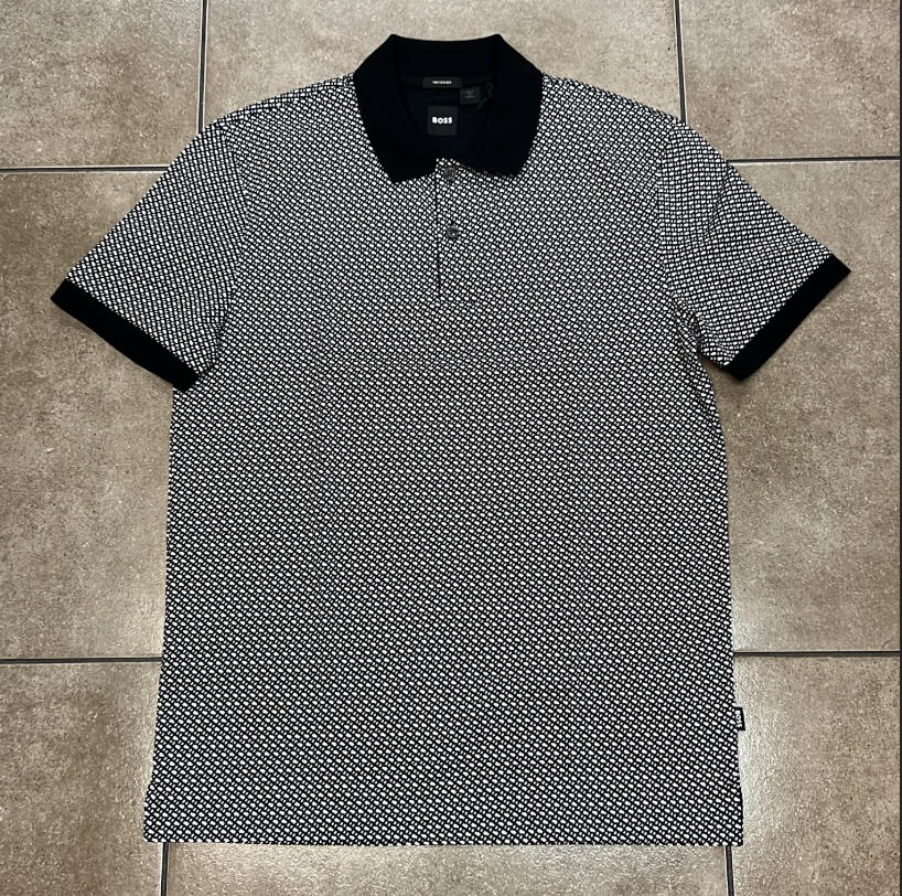 Hugo Boss Monogram Print Polo – Black & White