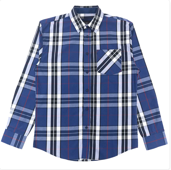 Veno Mens Button Down Long Sleeve - Navy Plaid