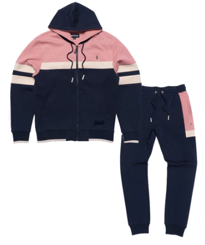Colorblock Hoodie Track Set - Navy/Pink