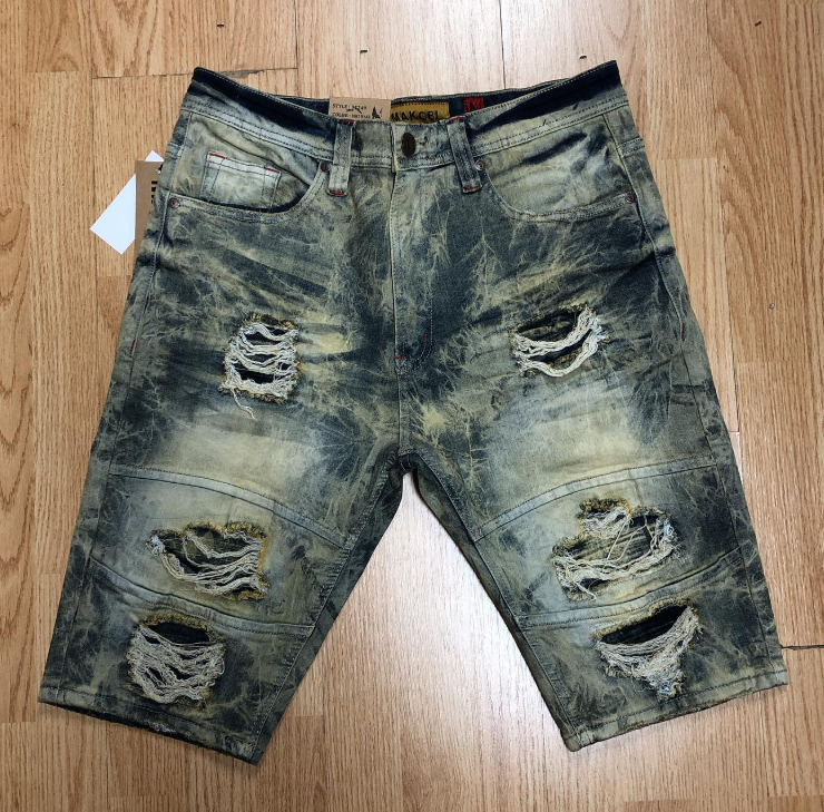 Olive Mud Wash Heavy Distressed Denim Shorts