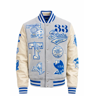 Grey & Blue "33 State" Varsity Jacket