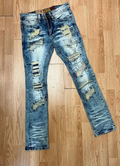 Makobi Ice Blue Heavy Patchwork Stacked Jean