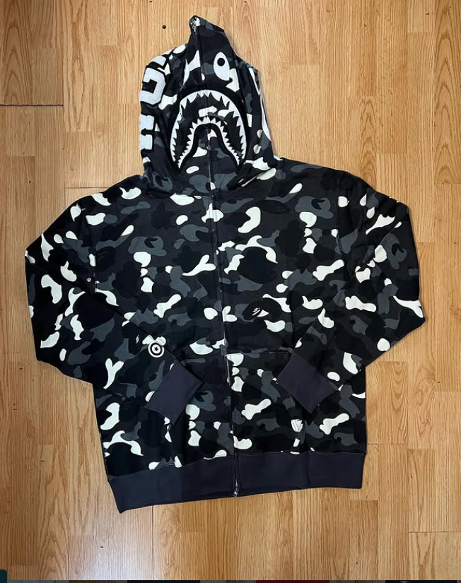 BAPE Shark Hoodie - Black White Camo