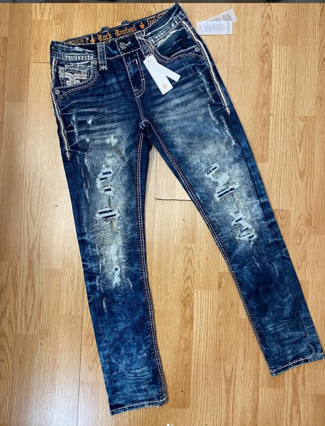 Rock Revival Jeans - Light Wash Heavy Distressed