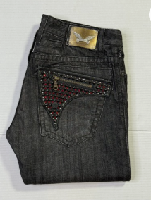 Robin's Jeans Dark Wash Brown Snakeskin Studded Denim