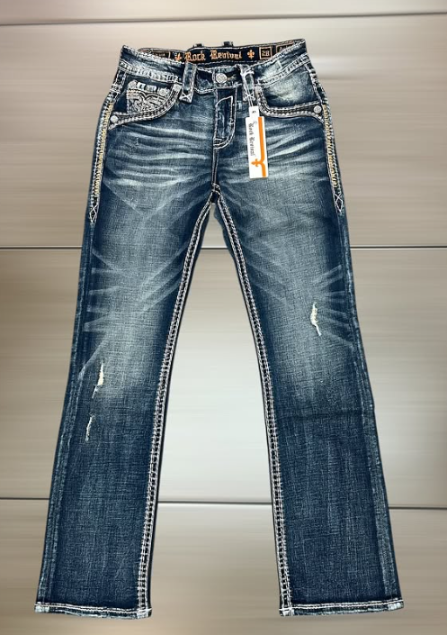 Rock Revival Heart Pocket Straight Jeans – Medium Wash