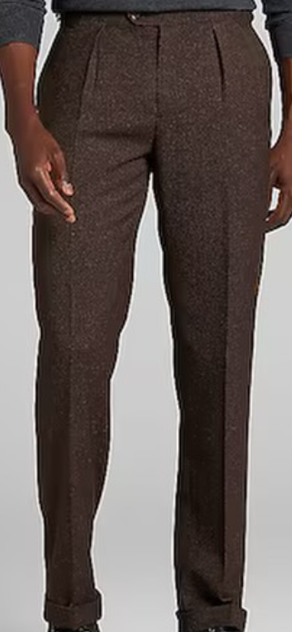 Brown Tweed Pleated Suit Pants