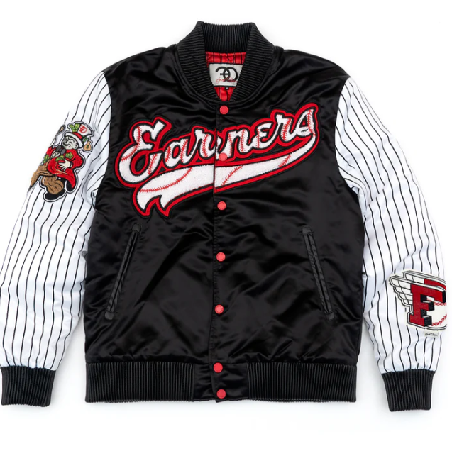 Earners Satin Baseball Varsity Jacket – Black