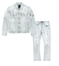 Distressed Denim Set - Ice Grey