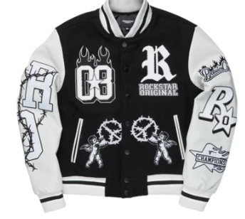Black & White Angel Rockstar Varsity Jacket