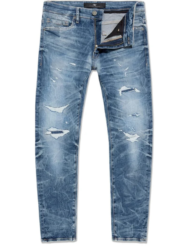 Jordan Craig Mens Jeans - Light Blue Crinkle Distressed Slim