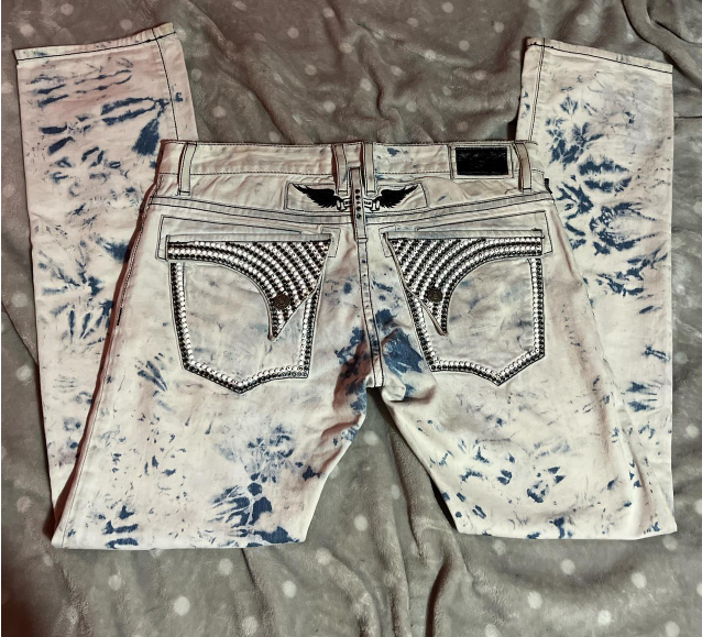 Robin's Jeans Tie Dye Rhinestone Straight Jeans