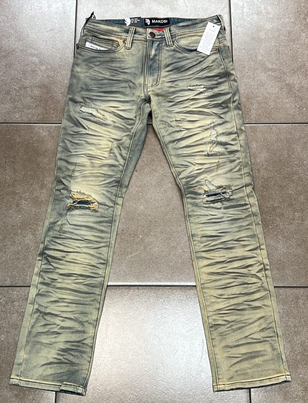 Makobi Olive Crinkle Wash Ripped Jean