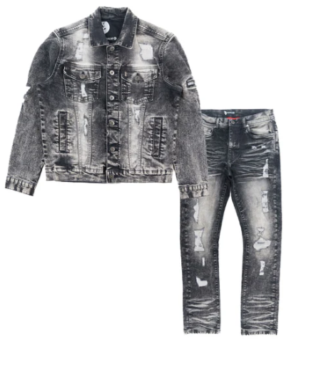 Distressed Denim Set - Charcoal