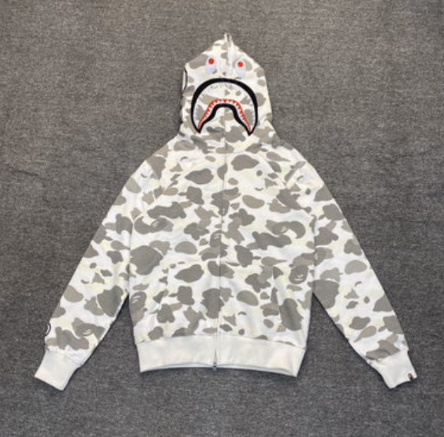 Bape Shark Full Zip Hoodie (White Grey Camo)