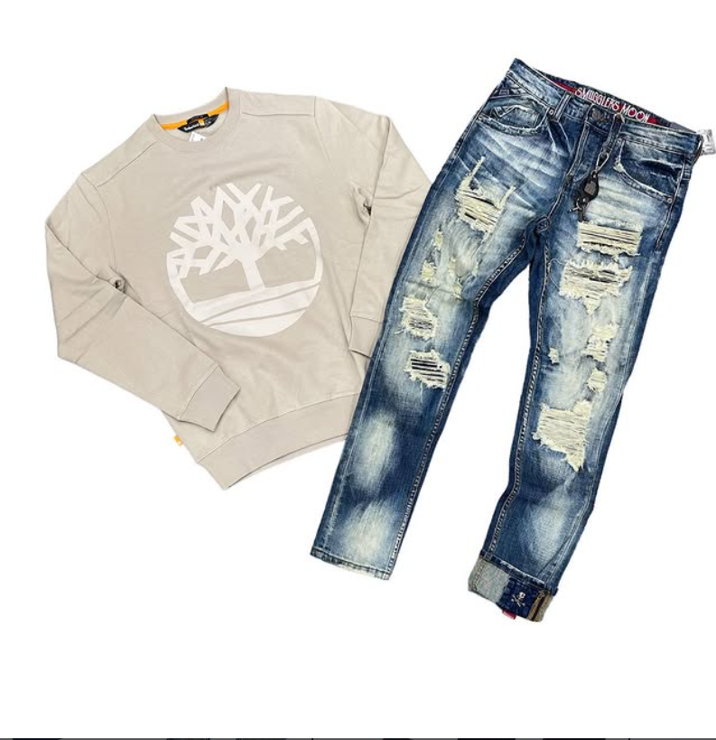 Hood Classy Fit 305 - Timberland Tan Crewneck Ripped Set