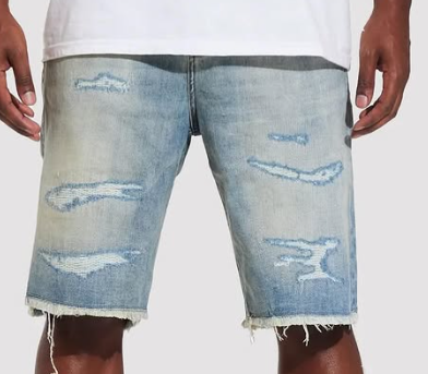 Light Blue Heavy Ripped Raw Hem Jorts