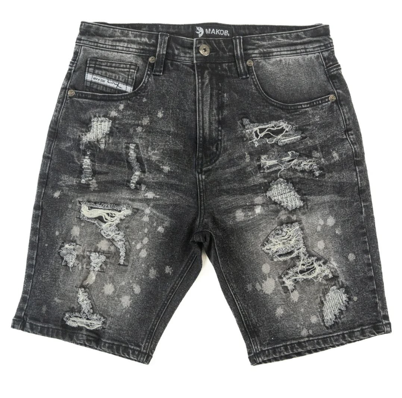 Black Acid Wash Paint Splatter Jorts