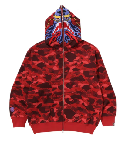 Bape Dragon Face Full Zip Hoodie (Red Camo)