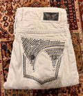 Robin's Jeans White Full Silver Studded V-Pocket Denim