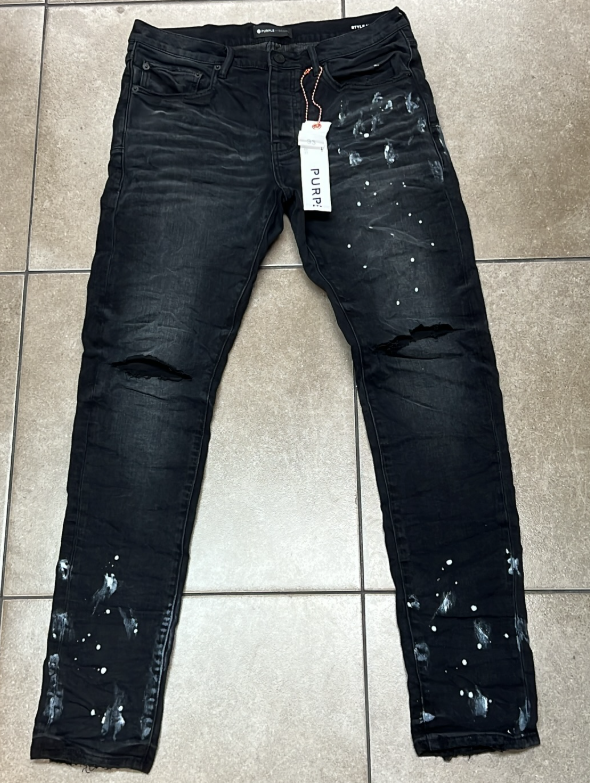 Purple Brand Black Distressed Paint Splatter Jeans