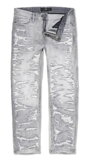Jordan Craig Mens Jeans - Grey Heavy Shredded Straight