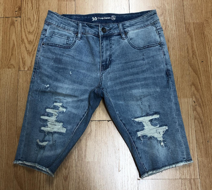 Crysp Denim Grey Blue Wash Distressed Shorts
