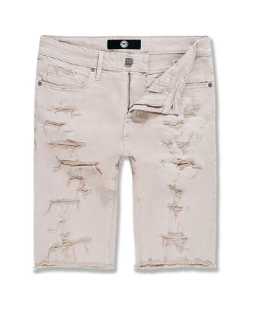 Cream Ripped Denim Shorts