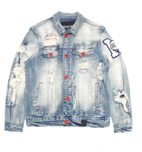 Makobi Distressed Light Wash Denim Jacket