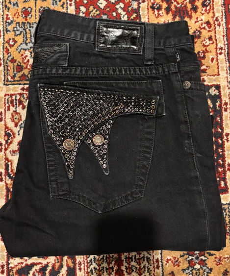 Robin's Jeans All Black Silver Studded V-Pocket Denim