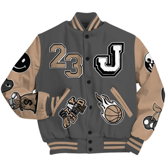 Grey & Tan Patch Varsity Jacket