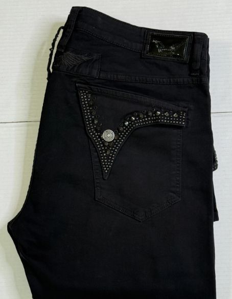 Robin's Jeans All Black Studded V-Pocket Denim