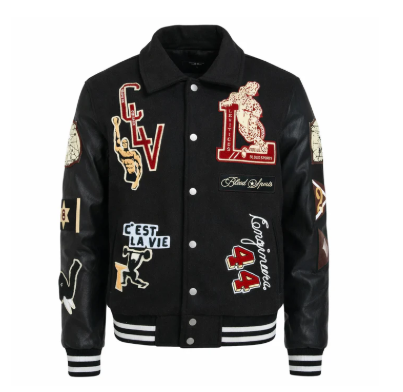 Black "C'est La Vie" Varsity Jacket