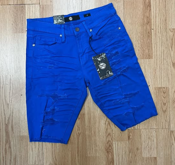 Jordan Craig Royal Blue Heavy Ripped Denim Shorts