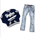Hood Classy Fit 305 - Yankees BLK Navy Crewneck Stacked Set