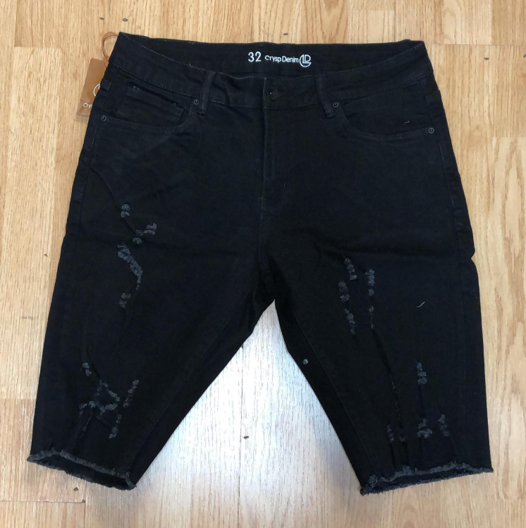 Crysp Denim Black Distressed Denim Shorts