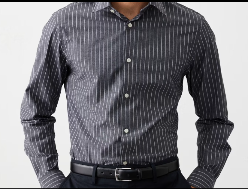 Banana Republic Mens Button Down - Grey Pinstripe