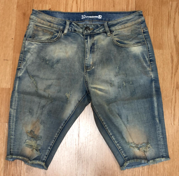 Crysp Denim Dirty Wash Distressed Denim Shorts