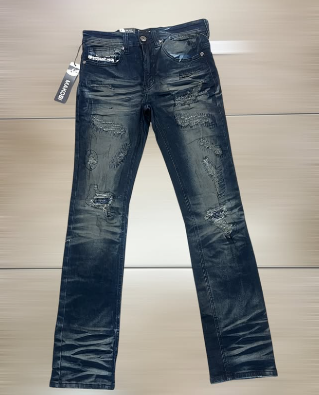 Makobi Dark Blue Heavy Distressed Jean