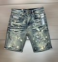 Makobi Paint Splatter Distressed Denim Shorts