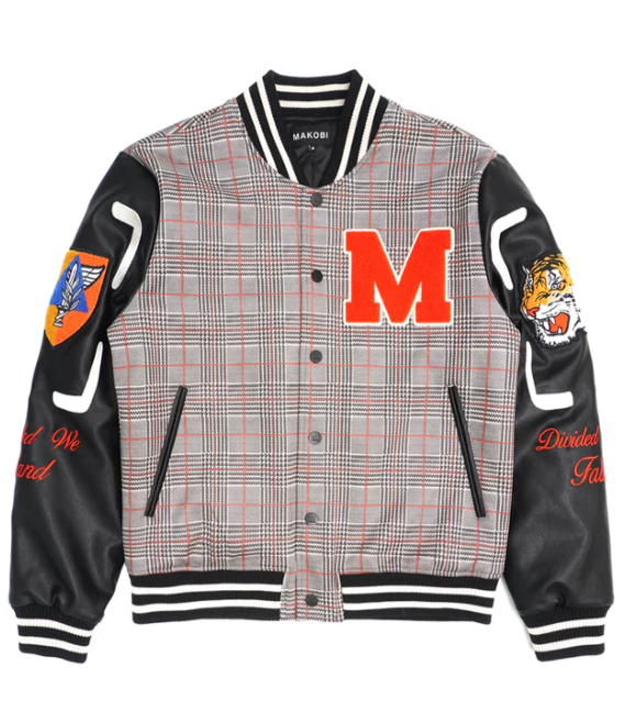 Makobi M Plaid Varsity Jacket