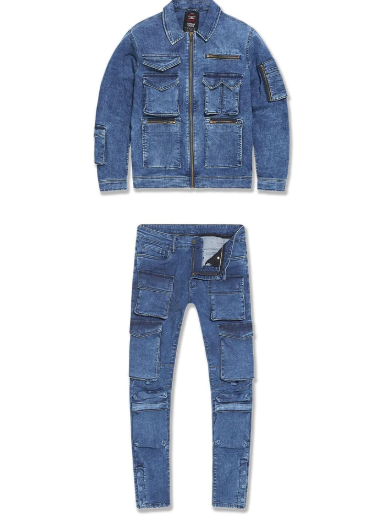 Cargo Denim Set - Medium Blue