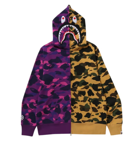 Bape Shark Full Zip Hoodie (Purple Yellow Split Camo)