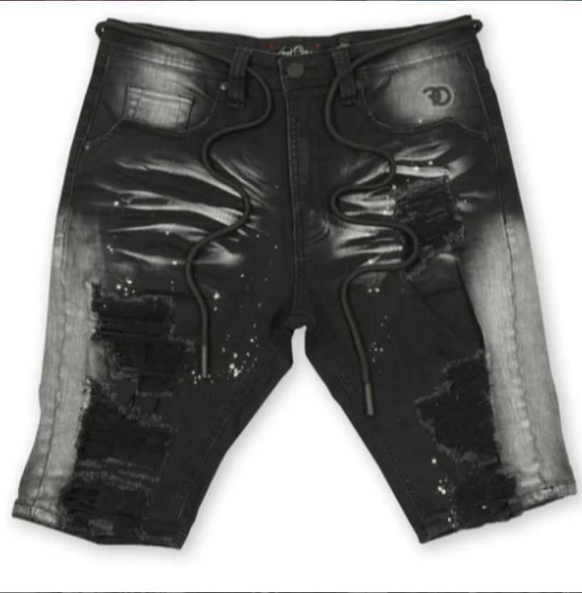 Black Wax Coated Distressed Jorts