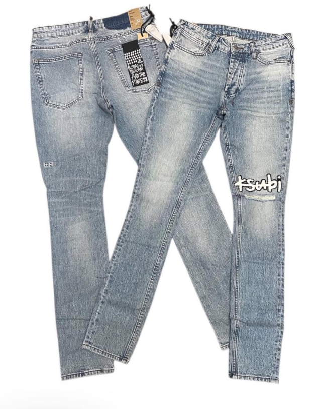 Ksubi Mens Jeans - Light Blue Logo Skinny