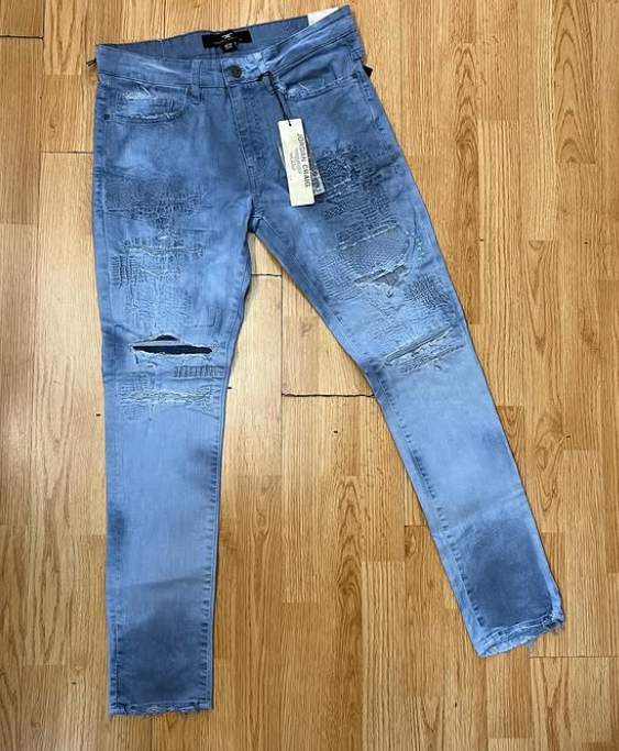 Jordan Craig Ice Blue Patchwork Distressed Skinny Jean