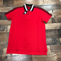 Red Polo with Black & White Shoulder Stripes